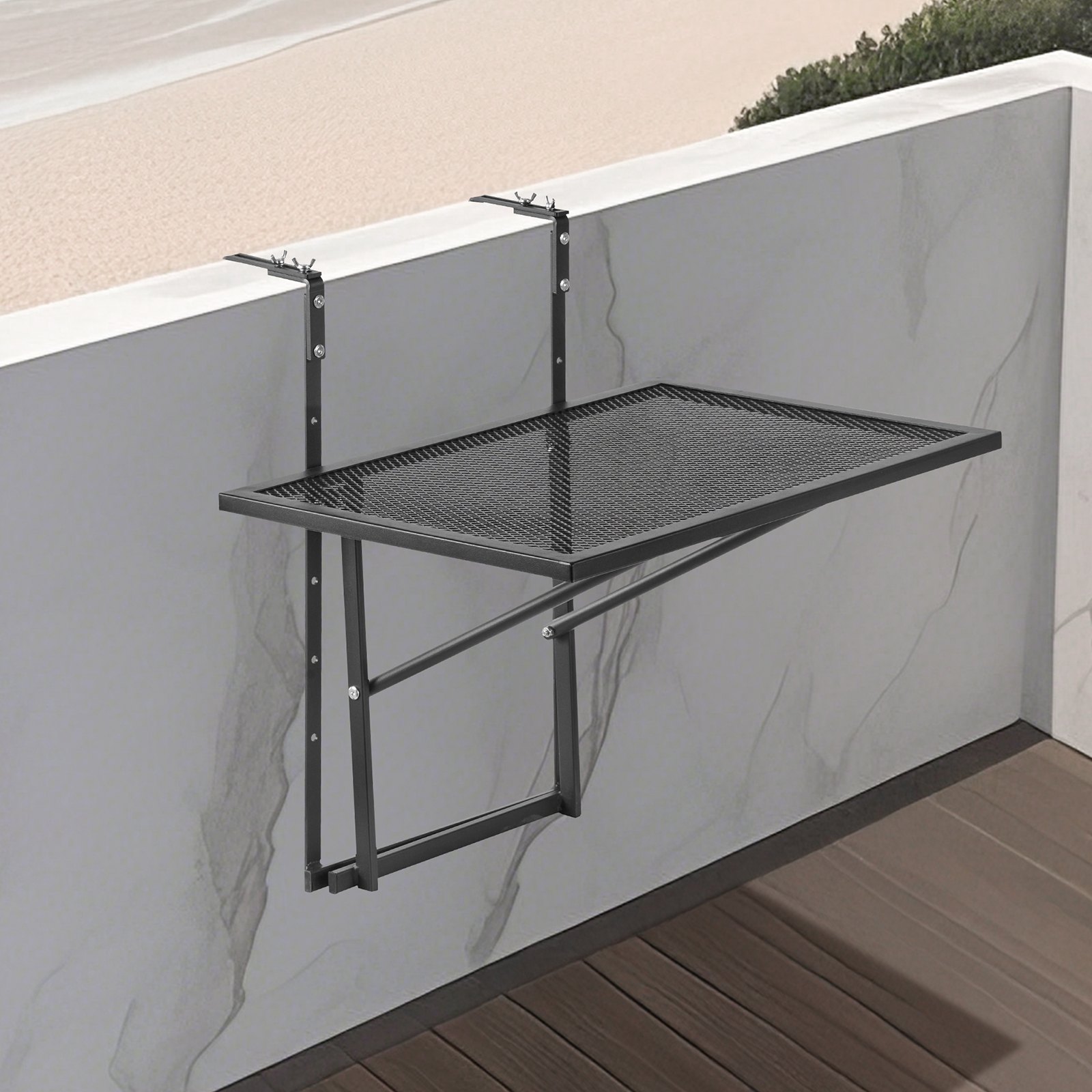 VEVOR Balcony Hanging Table, 610 x 410 mm Metal Folding Balcony Railing ...