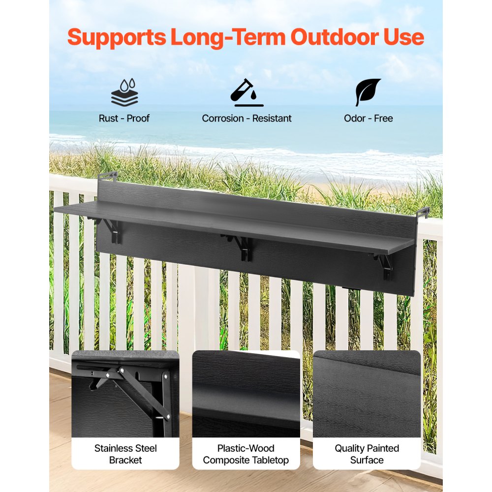 VEVOR Balcony Railing Table – 12x48 in, 50 lbs Loading