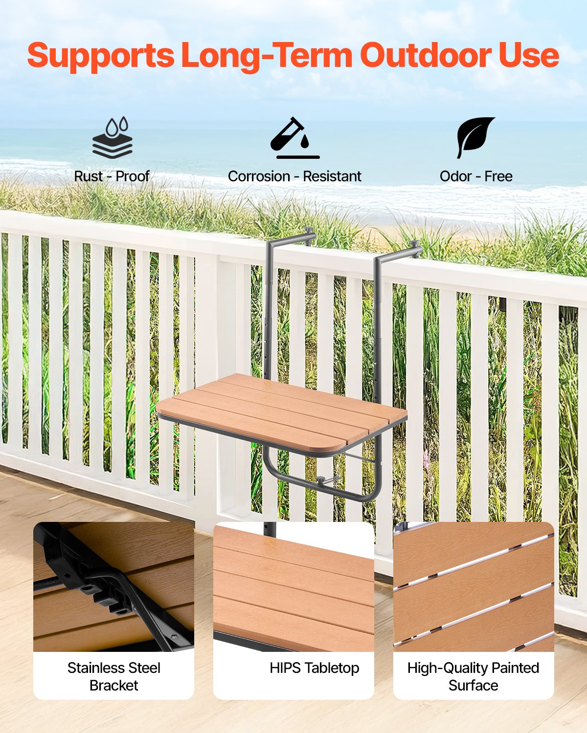 VEVOR Balcony Rail Table – Folding Railing Patio Bar Table