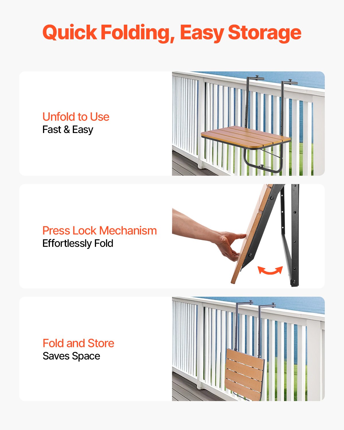 VEVOR Balcony Rail Table – Folding Railing Patio Bar Table