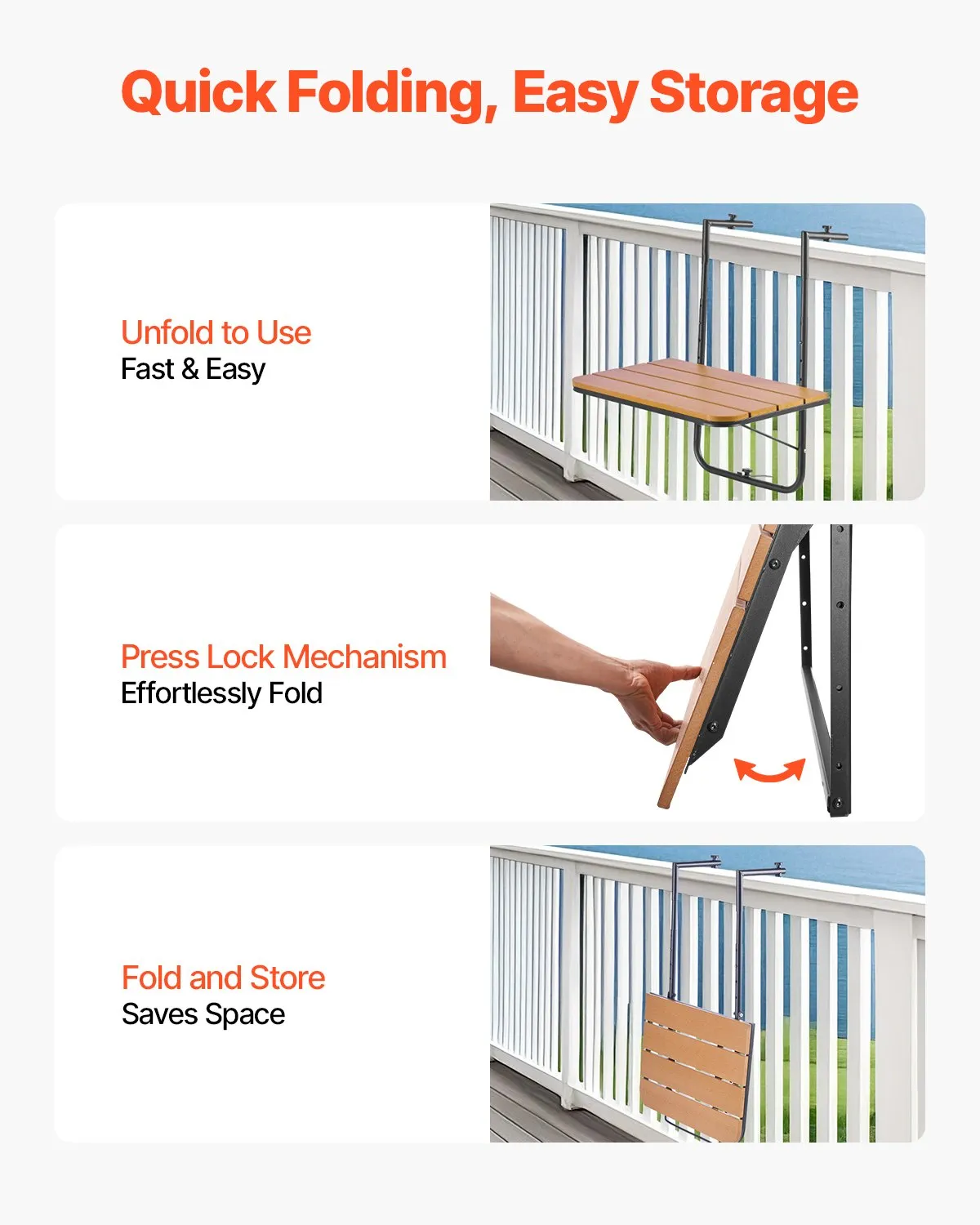 VEVOR Balcony Rail Table – Folding Railing Patio Bar Table