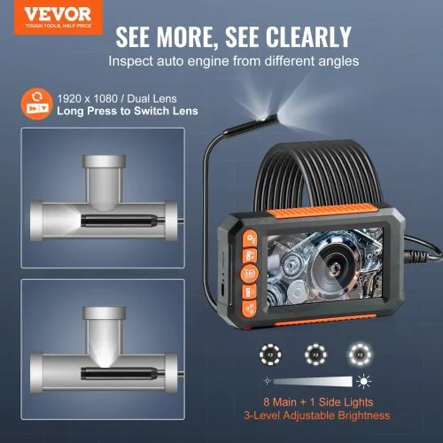 VEVOR Endoscope Camera with Lights Triple Lens Borescope 16.4FT Cable 5 Screen | VEVOR US VEVOR Endoscope Camera with Lights Triple Lens Borescope 16.4FT Cable 5 Screen | VEVOR US