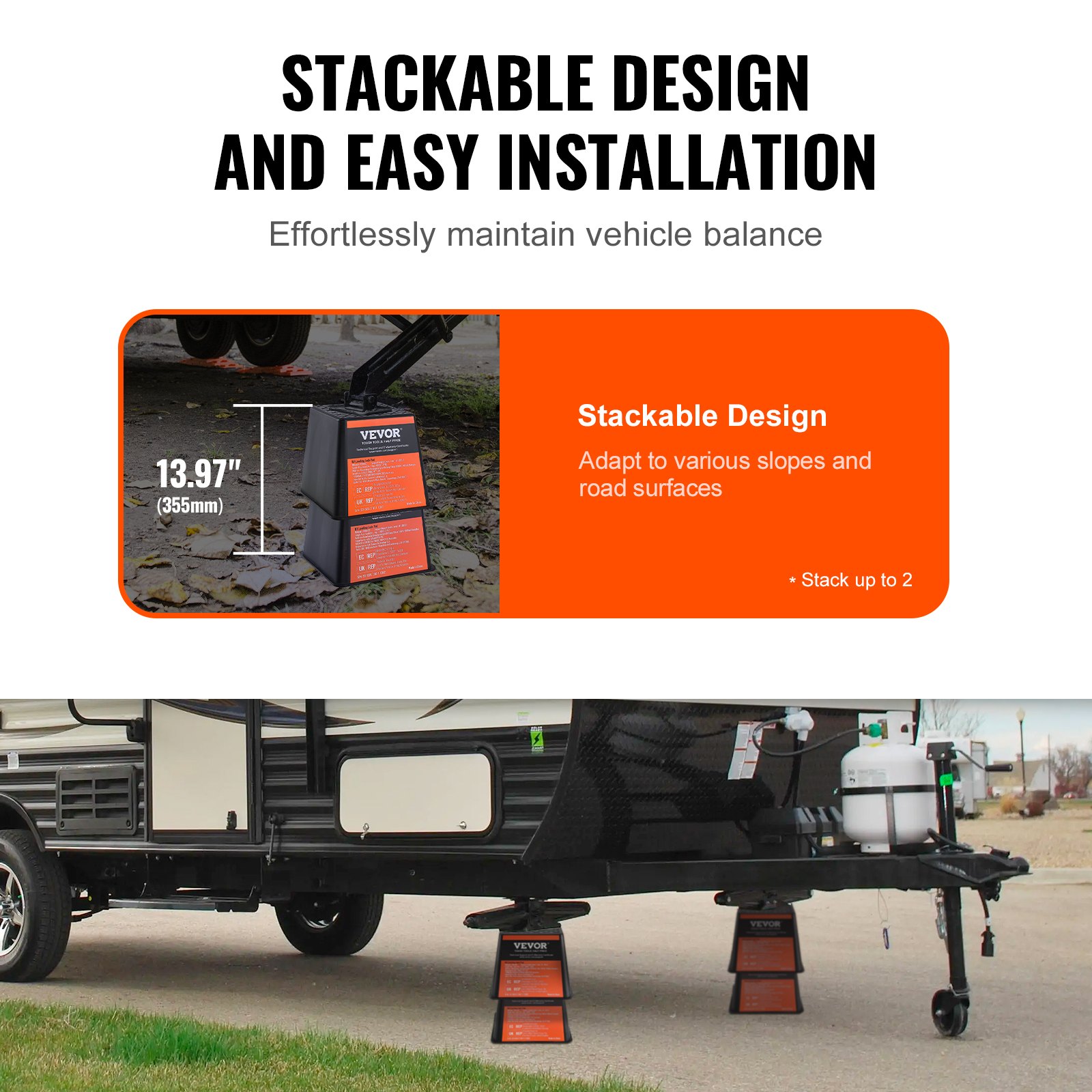 3.6 Inch Trailer Jack Block - 16,000 Lb Capacity Leveling Block For RV, Camper, Tongue Jack, 5th Wheel, Scissor Stabilizers