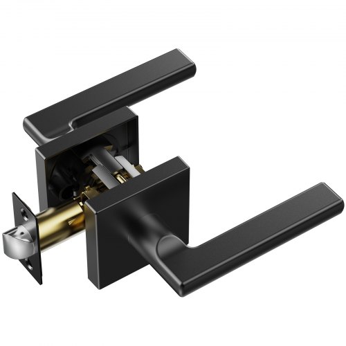 VEVOR Passage Door Handle, 6 Pack Matte Black Door Lever, Left Or Right Handing Reversible Lever Non-Locking, 45° Rotation To Open, Square Interior Door Handles For Hallways, Closets, Meeting Spaces