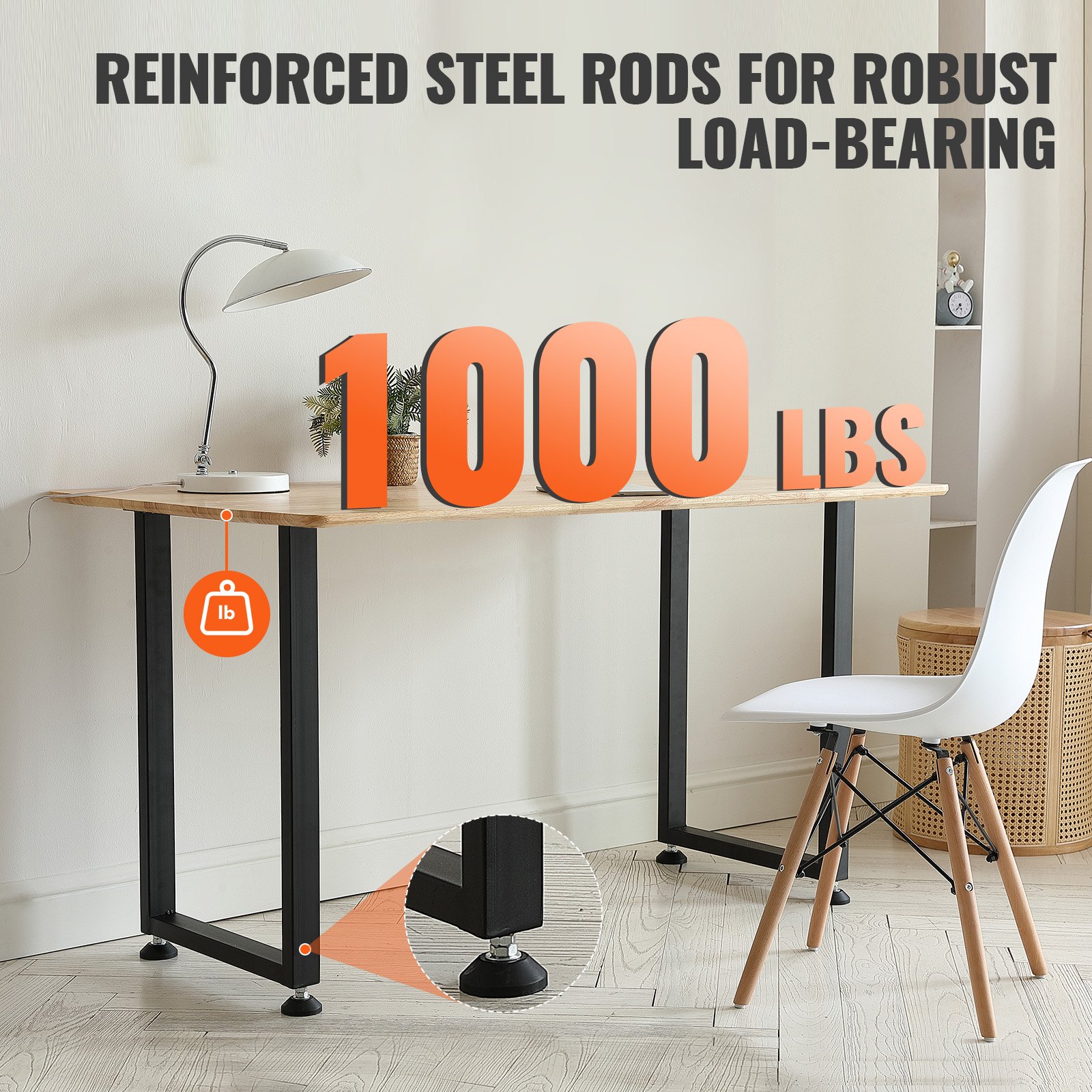 VEVOR 16 Inch Adjustable Desk Legs, Reinforced Steel Office Table Furniture Legs Set 4 Diy 1200 Lbs Load Capacity Heavy Duty Desk Legs Quick Instalati