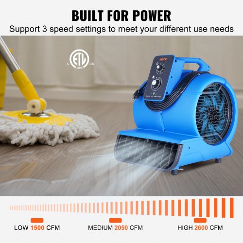 VEVOR Floor Blower, 1/2 HP, 2600 CFM Air Mover for Drying