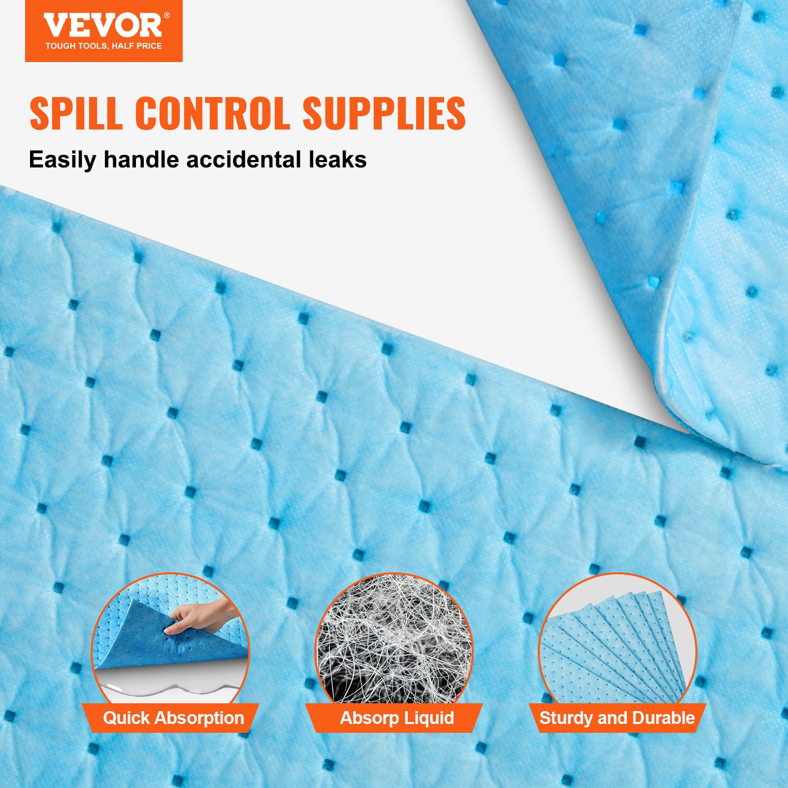 VEVOR Spill Absorbent Pads, Water Absorbing Mat Pad in Dispenser Box, 6 ...