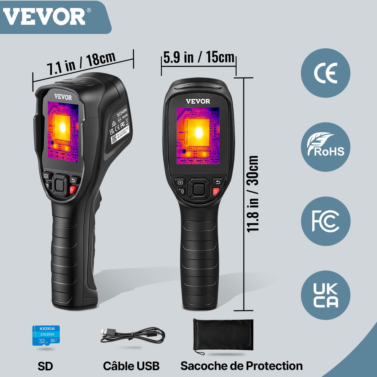 VEVOR Thermal Imaging Camera, 320 x 240 Pixels Super Resolution, 25Hz ...