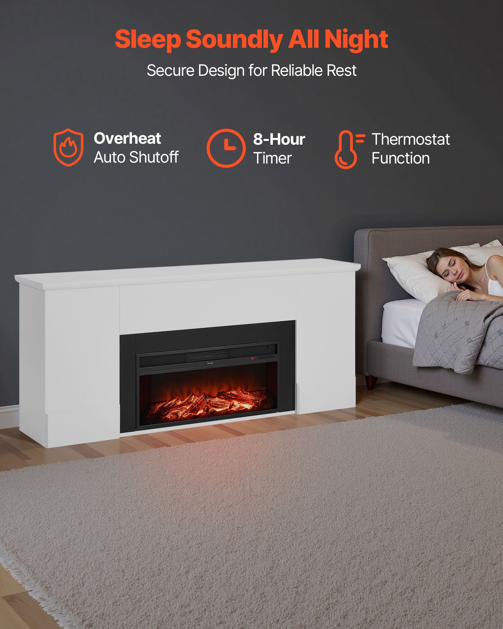 VEVOR 75 Inch Electric Fireplace – 1500W, 5120 BTU White