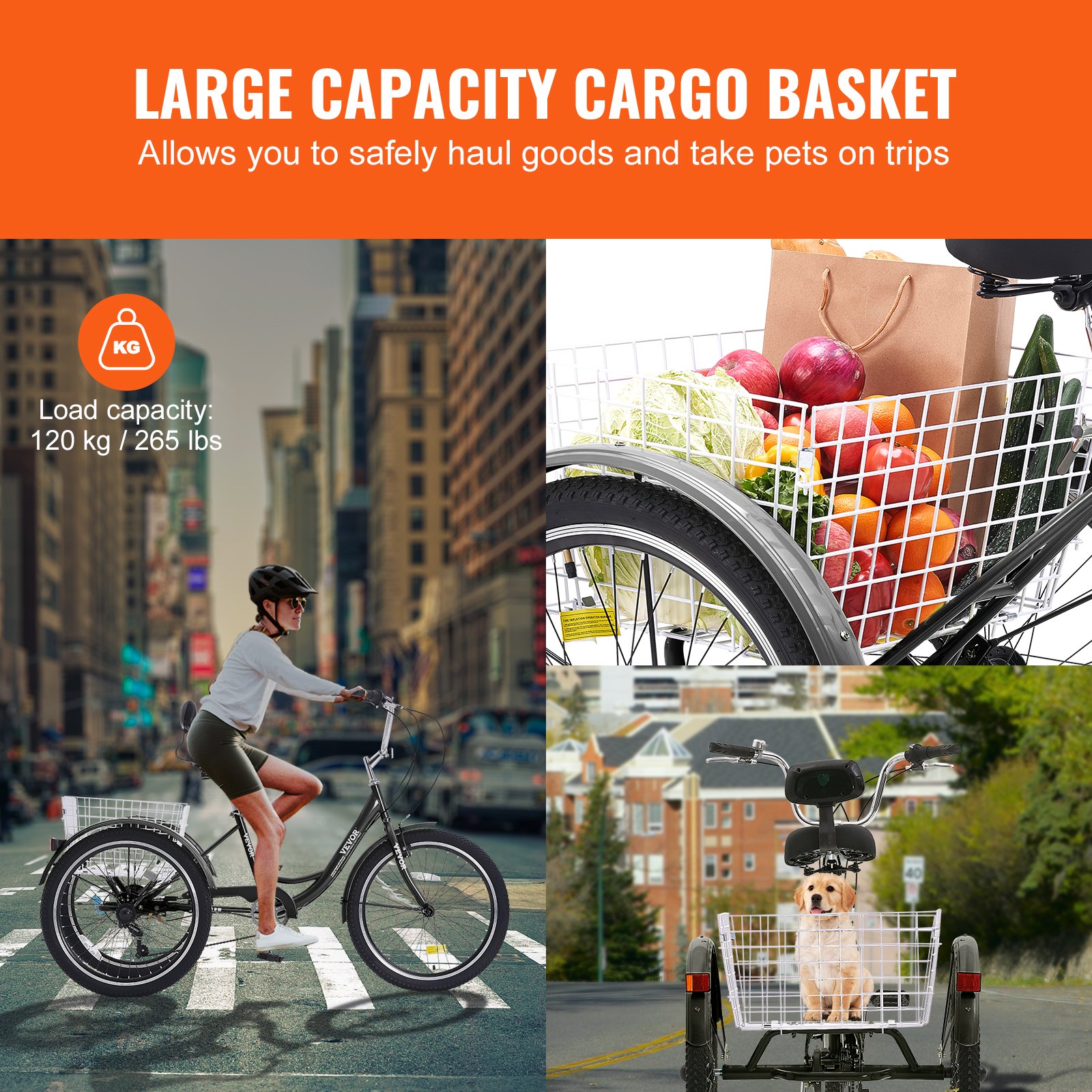 VEVOR Adult Tricycles Bike, 7 Speed Adult Trikes, 26 Inch Three-Wheeled Bicycles, Carbon Steel Cruiser Bike with Basket and Adjustable Seat, Picnic Shopping Tricycles for Seniors, Women, Men  (Yellow) main image 0