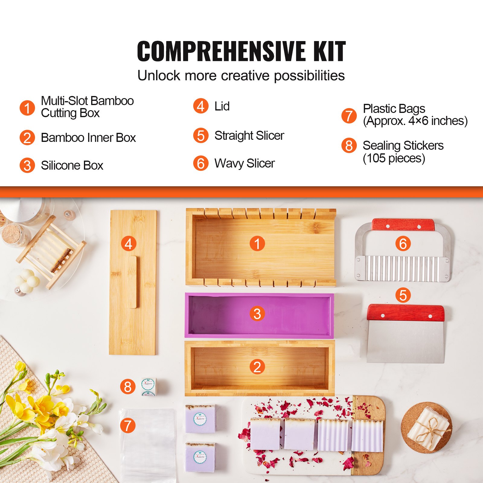 VEVOR Soap Making Kit, Bamboo Cutting Box and Inner Box with Silicone ...