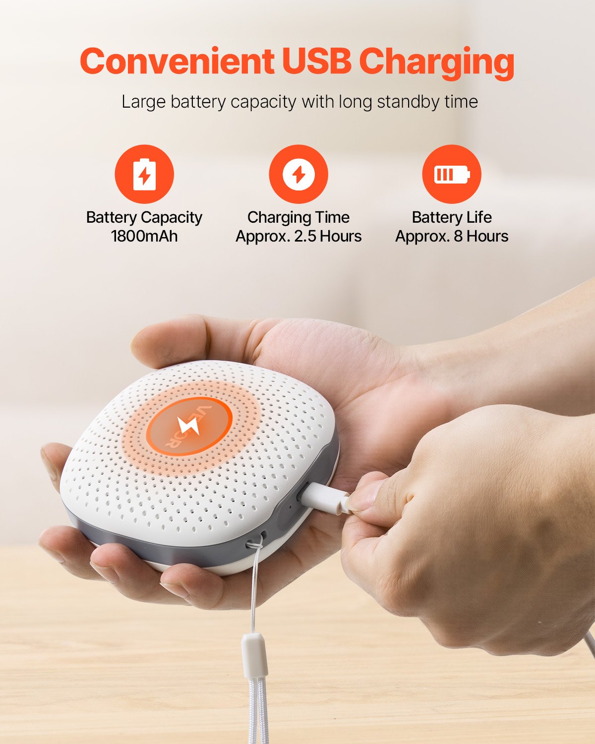 VEVOR Portable Sound Machine – 21 Sleep Sounds, 1800mAh