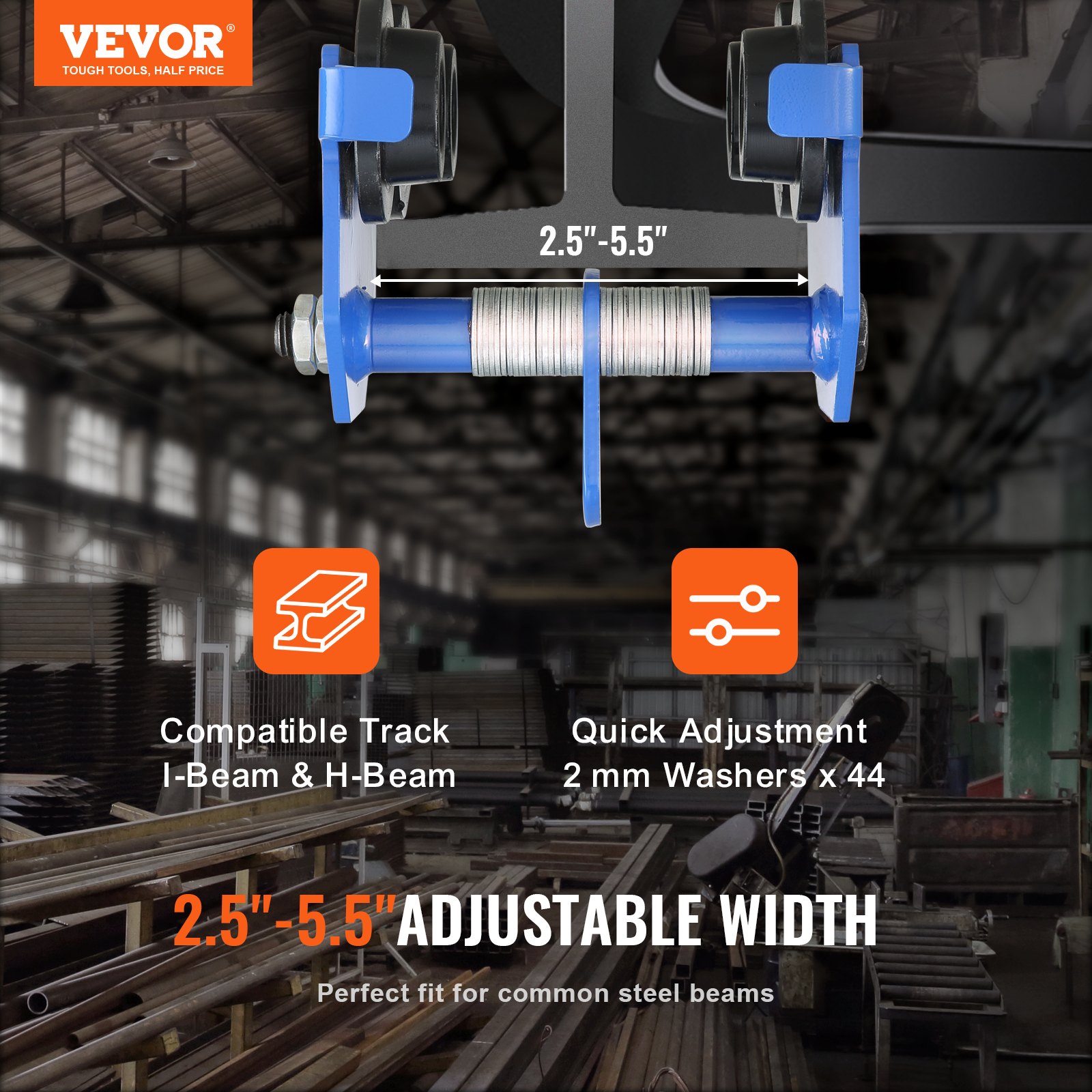 VEVOR Manual Trolley, 1100 lbs/0.5 Ton Load Capacity Push Beam Trolley ...