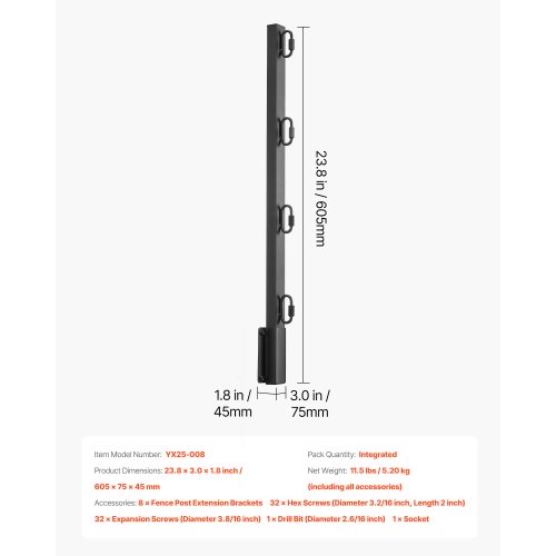 Fence Post Extender 8 Packs 23.8 in Surface Mounted Fence Height ...