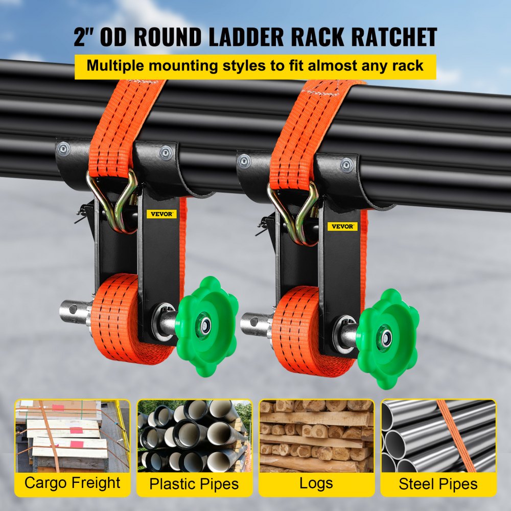 VEVOR Heavy-Duty 100 LB Capacity 2 Round Pipe Steel Ratchet Ladder Rack ...