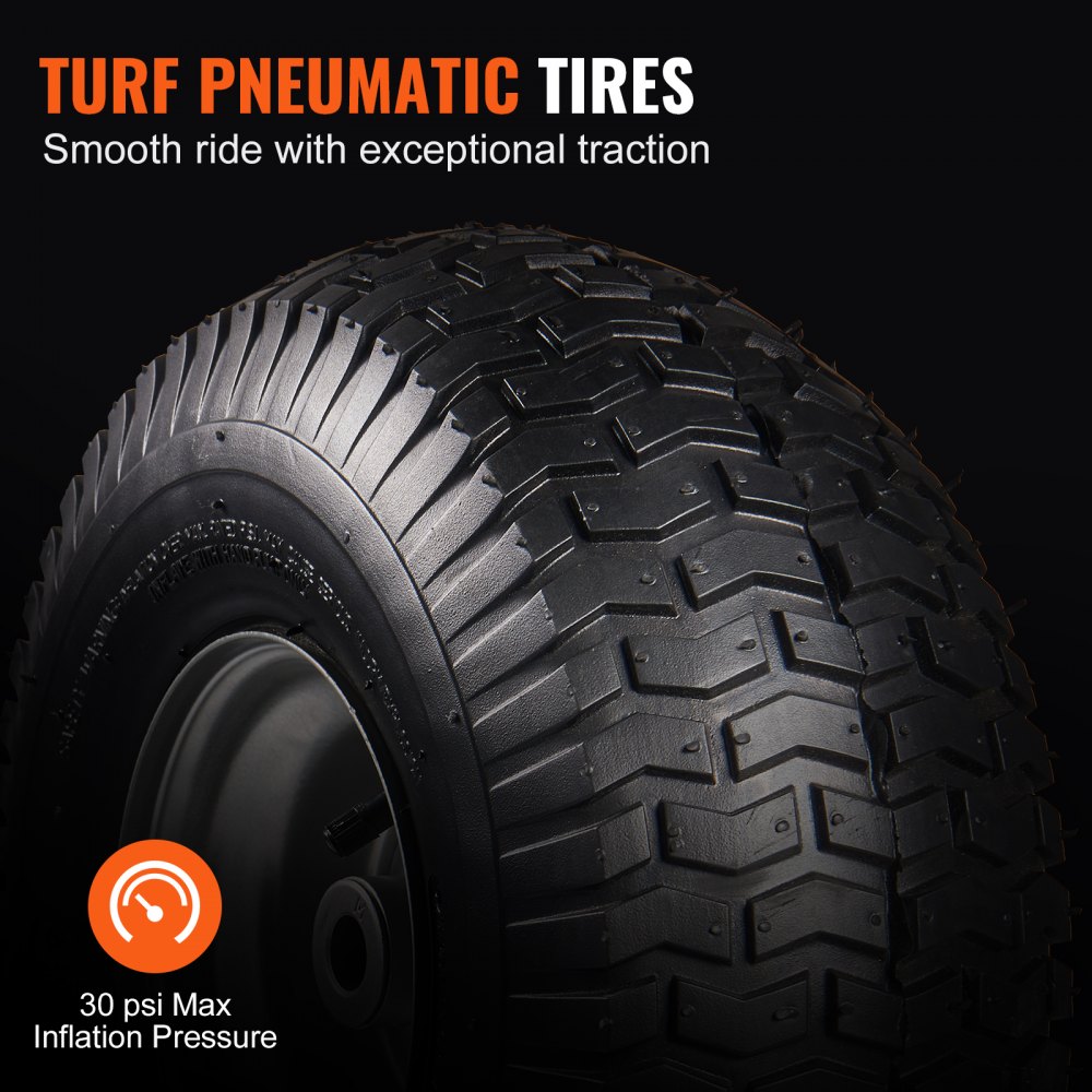 thumbnail image 2 of VEVOR 16x6.50-8 Lawn Mower Tires And Wheels Set Of 2 - Turf Savers With Steel Rims, 615lb Load Capacity 2 of 4