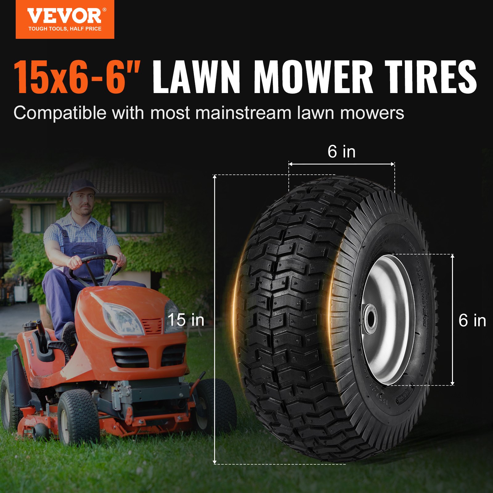 VEVOR 16x6.50-8 Lawn Mower Tires And Wheels – Set Of 2 Turf Savers With 3/4" Bushings