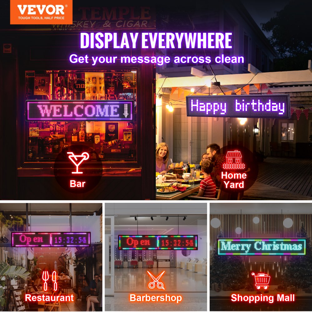 VEVOR Led Sign 40 x 8 inch Led Scrolling Message Display RGB 7Color