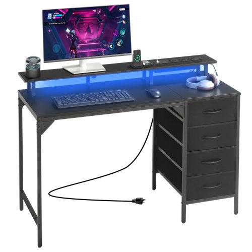 PC　DESK　LOW　120cm　BR VEVOR 120 cm Computer Desk with Smart LED Lights and Power Outlets