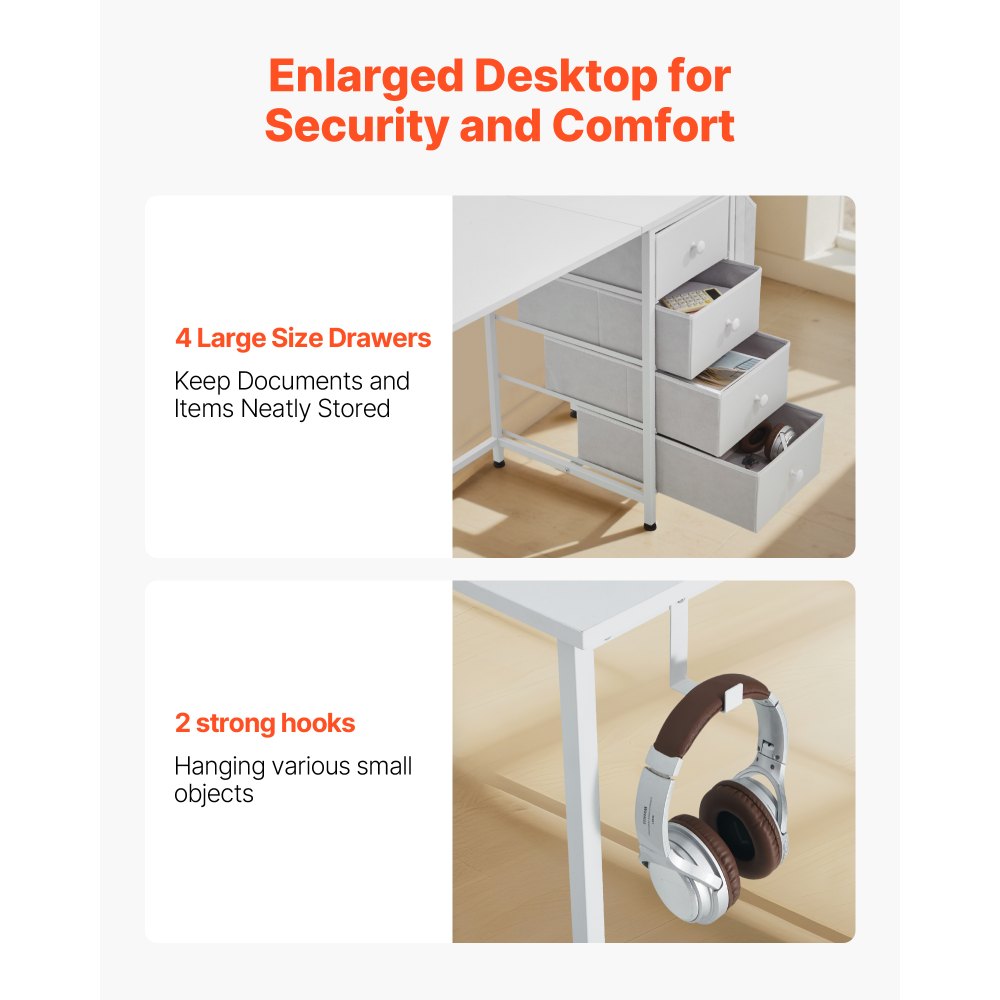 VEVOR White Computer Desk With Drawers – 47-Inch, 220 Lbs