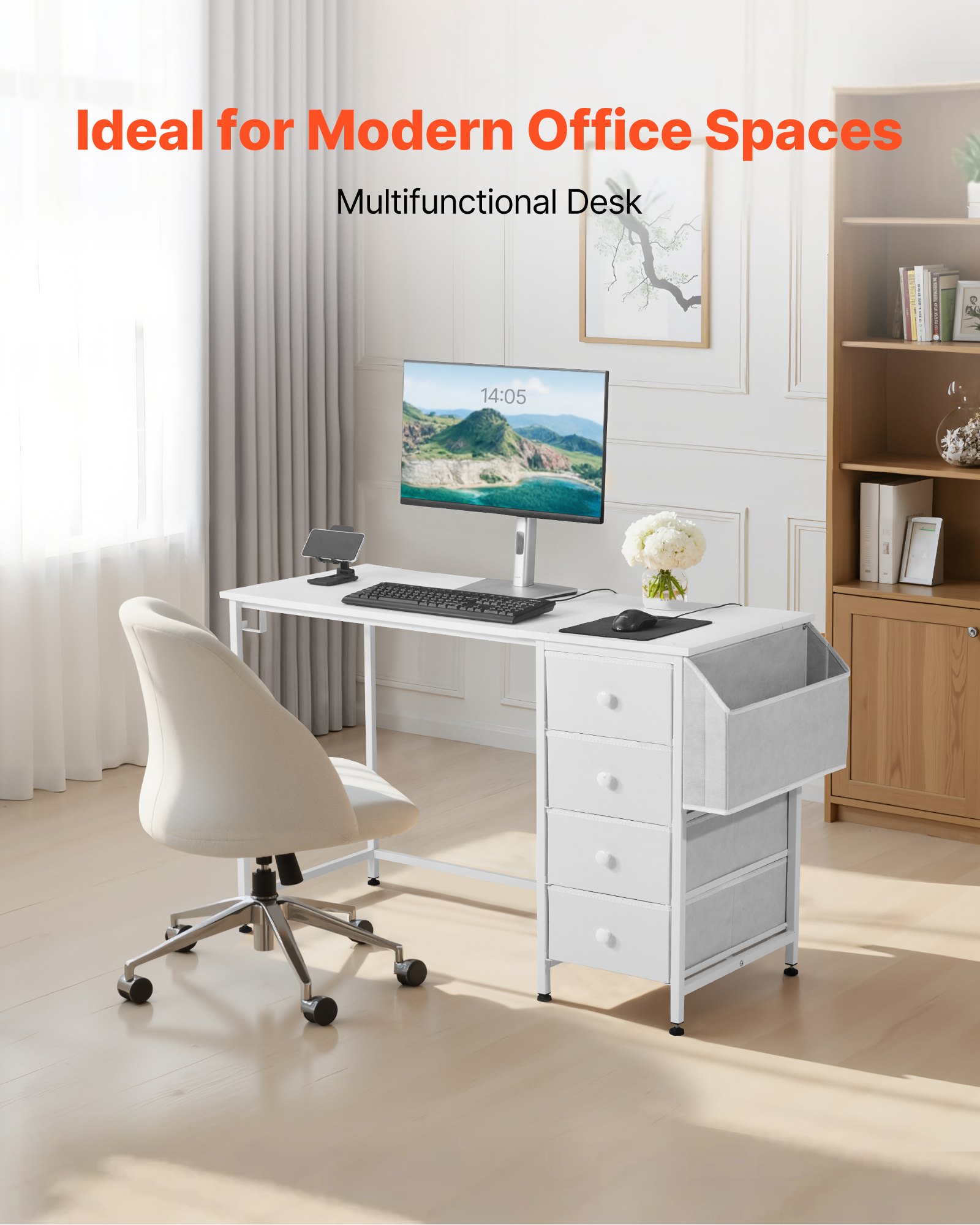 VEVOR White Computer Desk With Drawers – 47-Inch, 220 Lbs