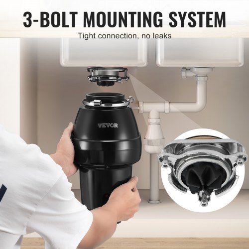 Garbage Disposal 1/2 HP Continuous Food Waste Disposer 3450 RPM 3-Bolt ...