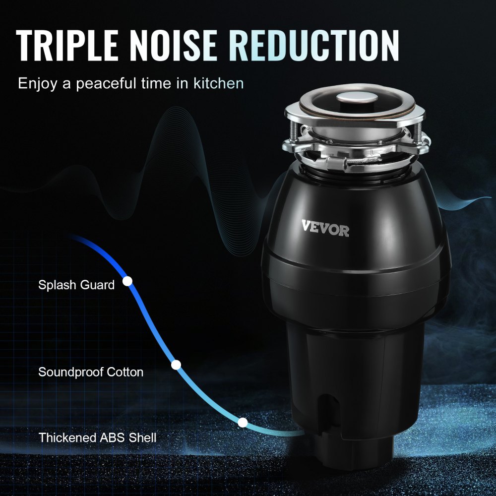 Garbage Disposal 1/2 HP Continuous Food Waste Disposer 3450 RPM 3-Bolt ...