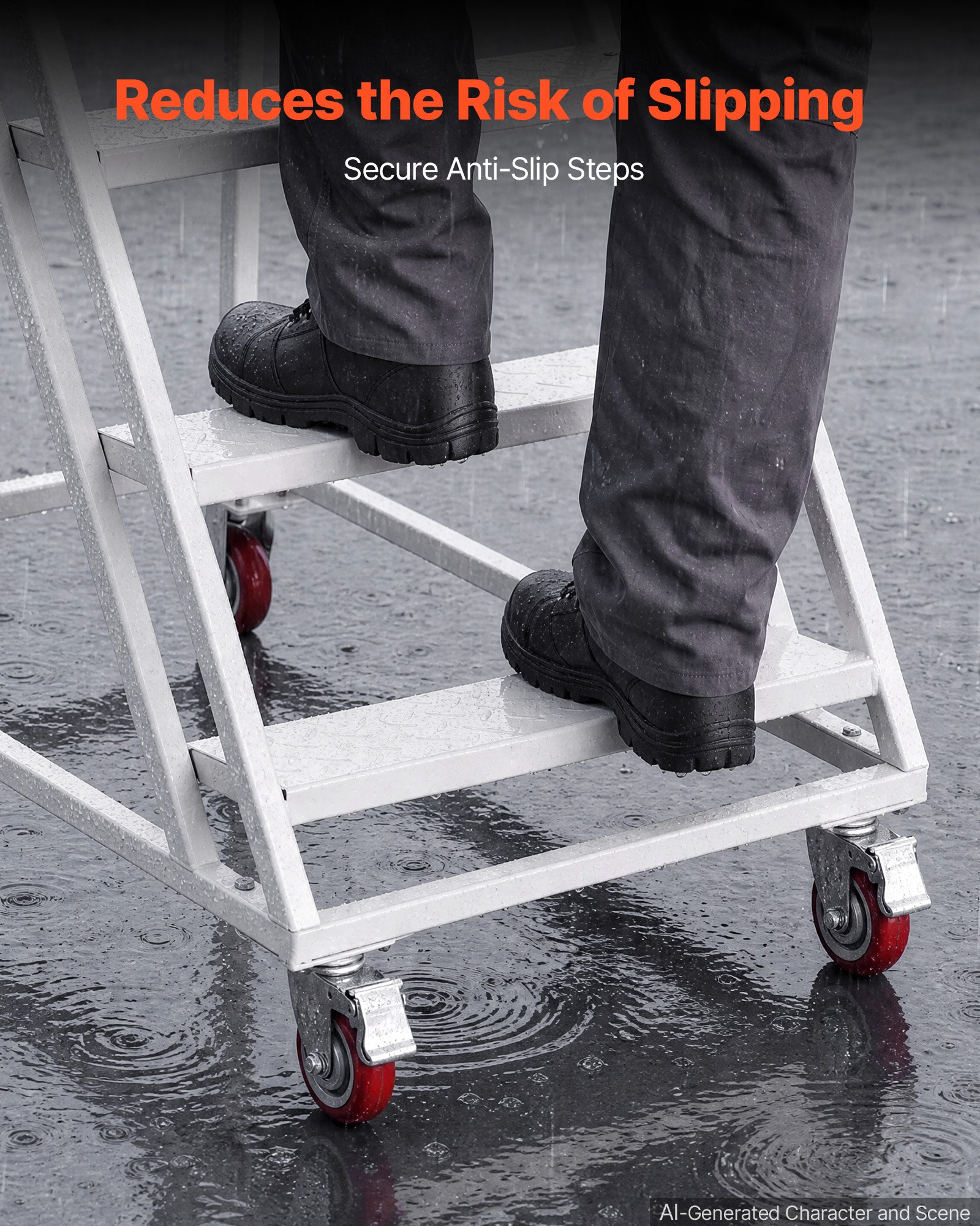 VEVOR 4-Step Rolling Warehouse Ladder, Industrial Alloy Steel Mobile ...