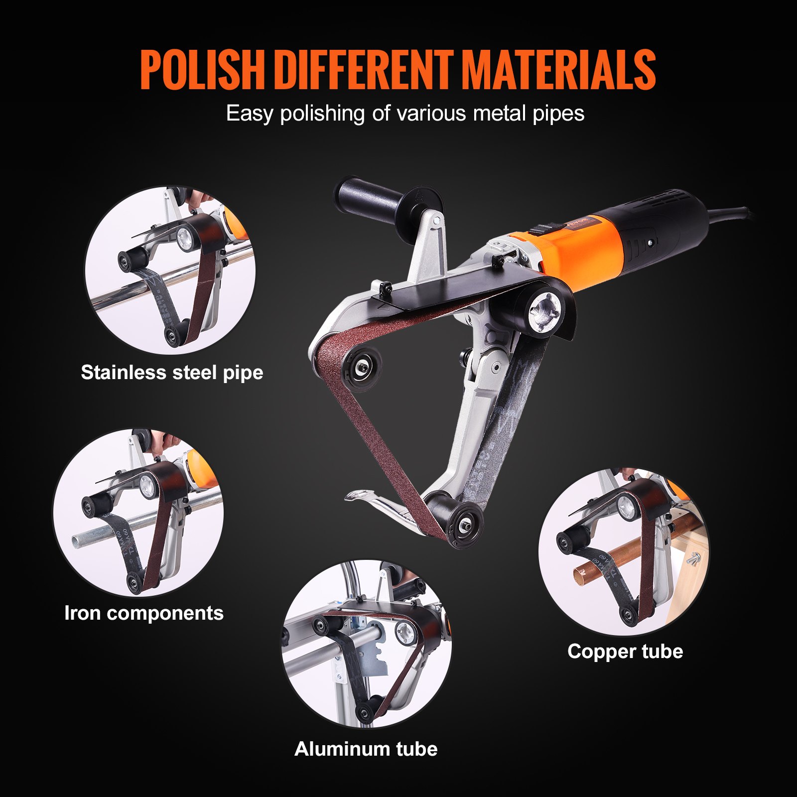 VEVOR Pipe Tube Polisher Sander, 1000W Pipe Belt Sander with 6 Variable ...