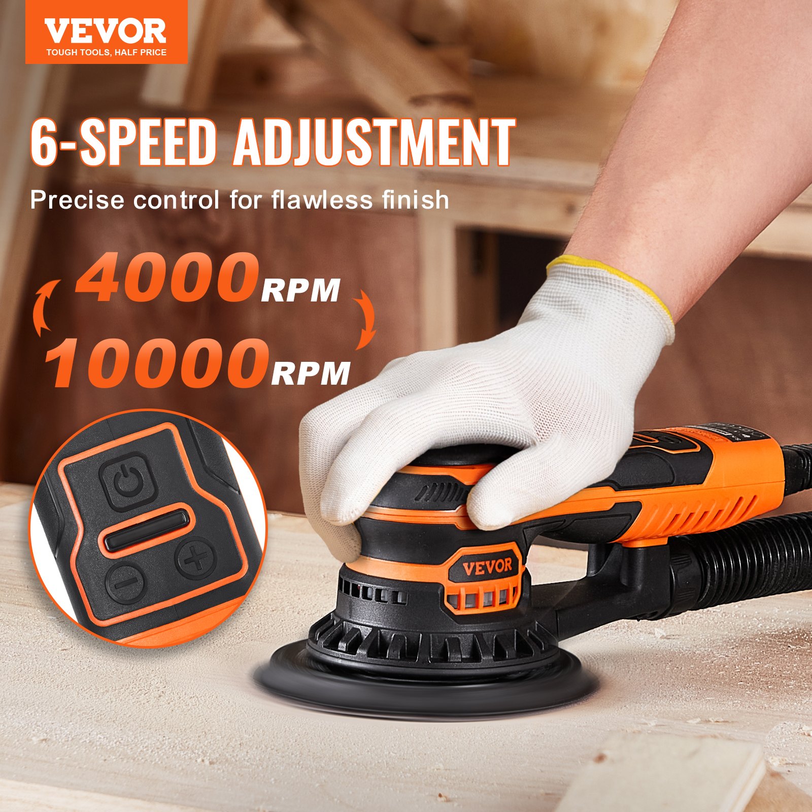 VEVOR Brushless Random Orbital Sander – 6-Inch, 350W