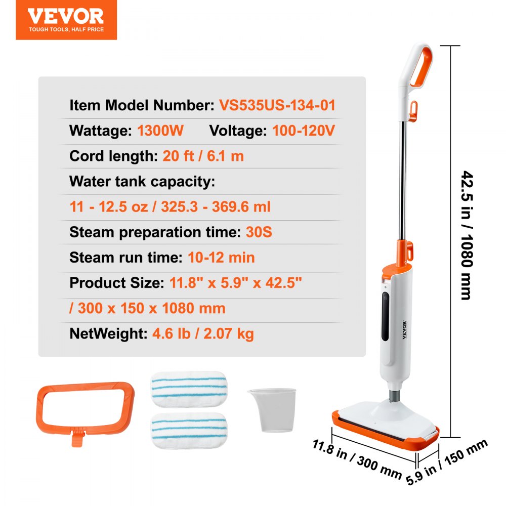 VEVOR Steam Mop, 2in1 Hard Wood Floor Cleaner for Various Hard Floors