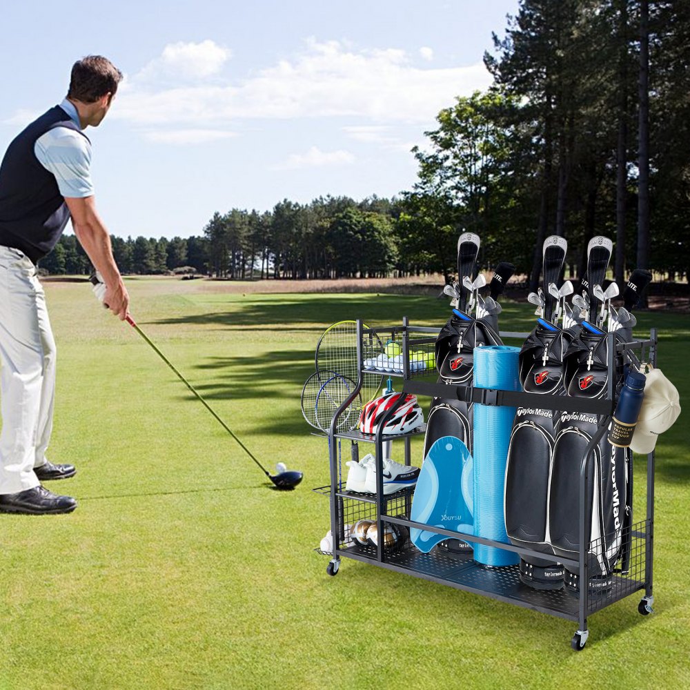 VEVOR Golf Storage Garage Organizer, 3 Golf Bag Stand Holder and Other ...