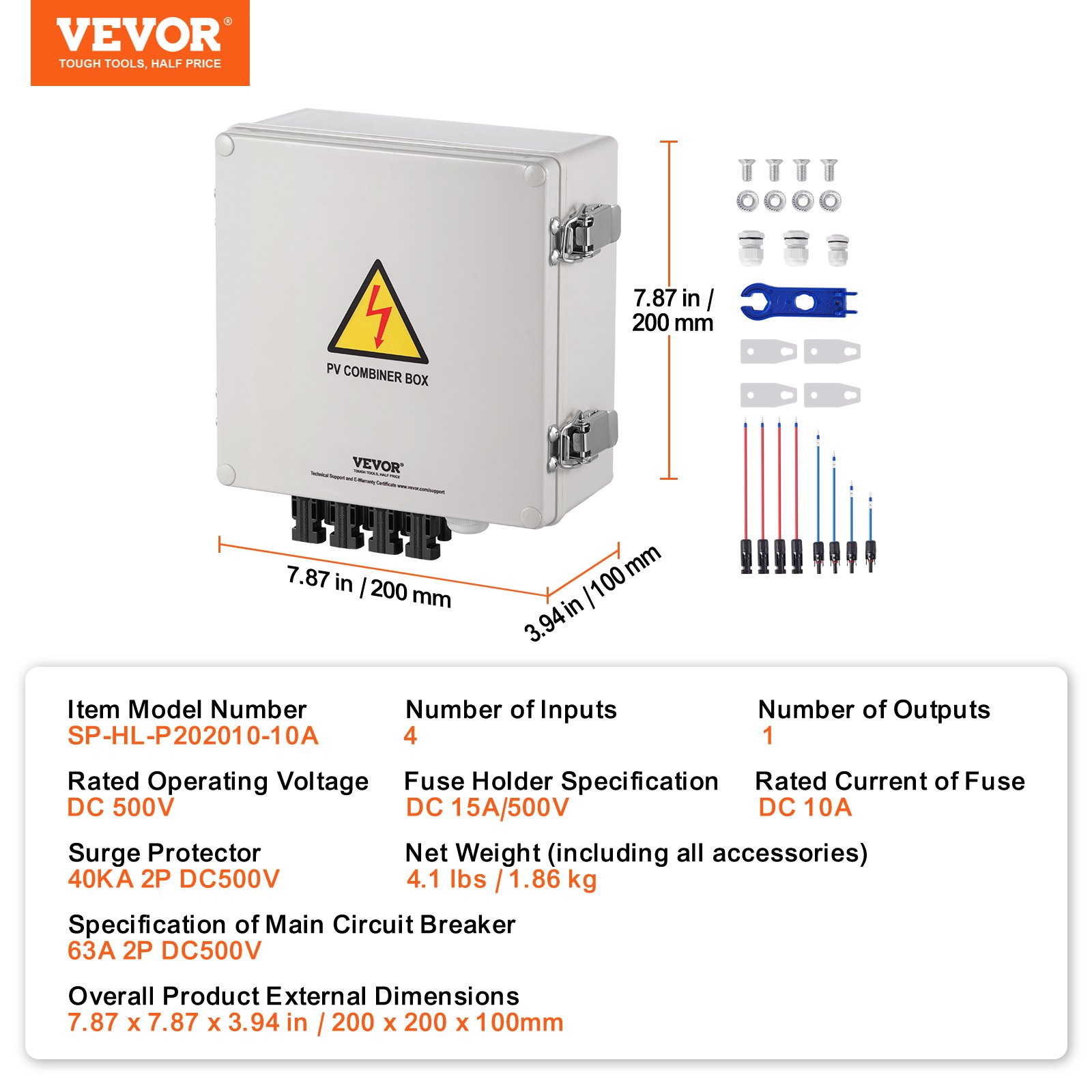 VEVOR Solar PV Combiner Box 4 String 10A for Solar Panel System ABS ...