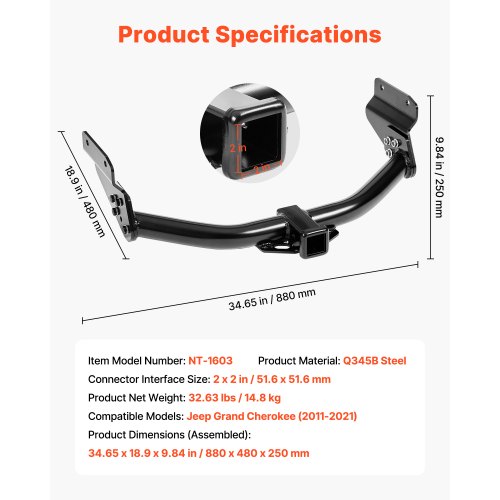 VEVOR Class 3 Trailer Hitch, 2-Inch Receiver, Compatible