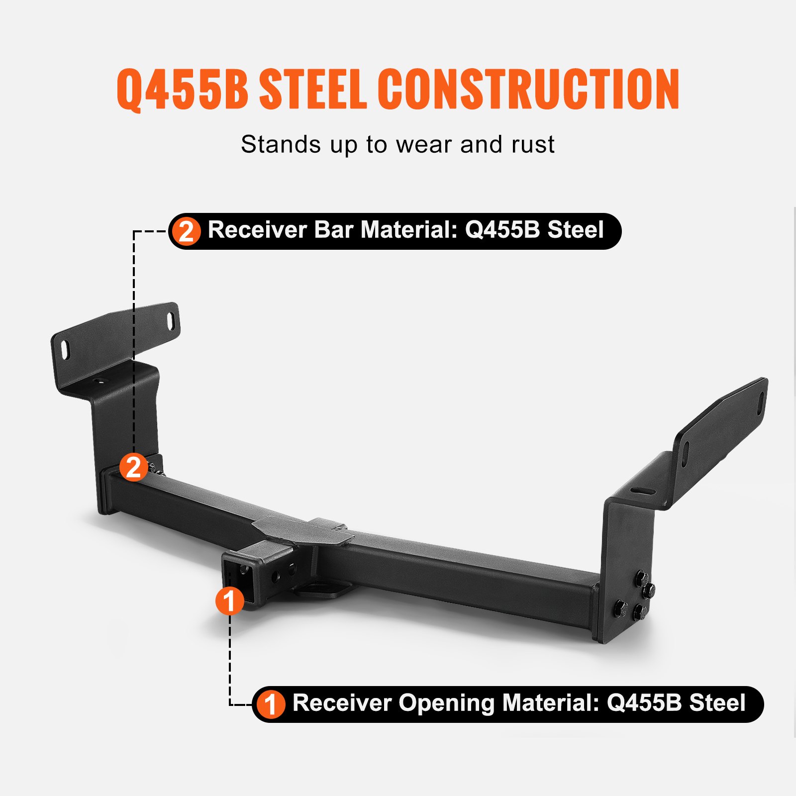 VEVOR Class 3 Trailer Hitch, 2-Inch Receiver, Q455B Steel Tube Frame ...