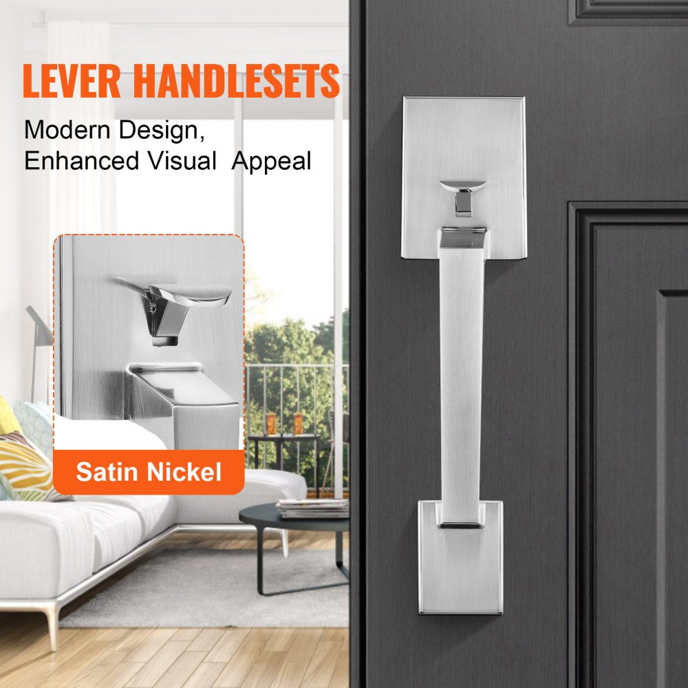 VEVOR Front Door Handle, Satin Nickel Square Handle Set with Lever Door