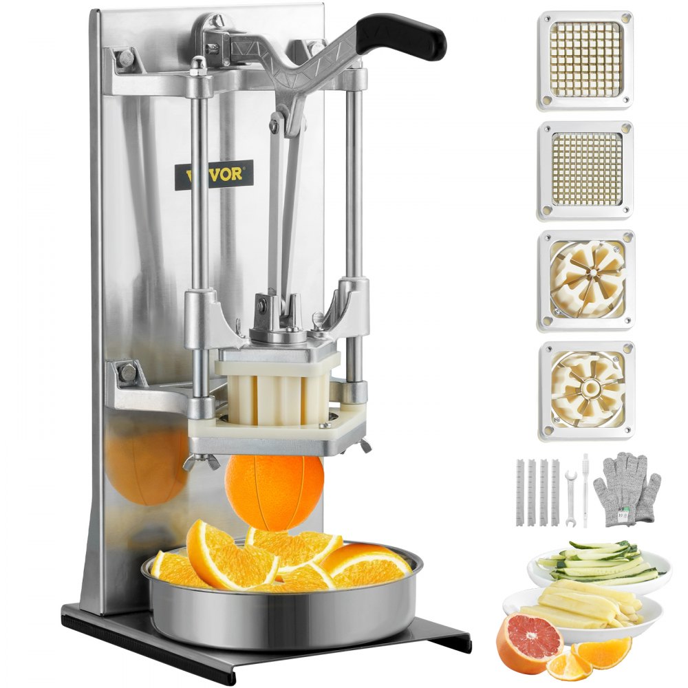 Kráječ hranolků VEVOR pro komerční účely se 4 náhradními noži, čepele 0,64 cm a 0,95 cm, sekáček Easy Dicer, 6klínový kráječ a 6klínový odstraňovač jádřinců z jablek, kráječ brambor s citronovou náplní na hranolky s prodlouženou rukojetí - obrázek 1