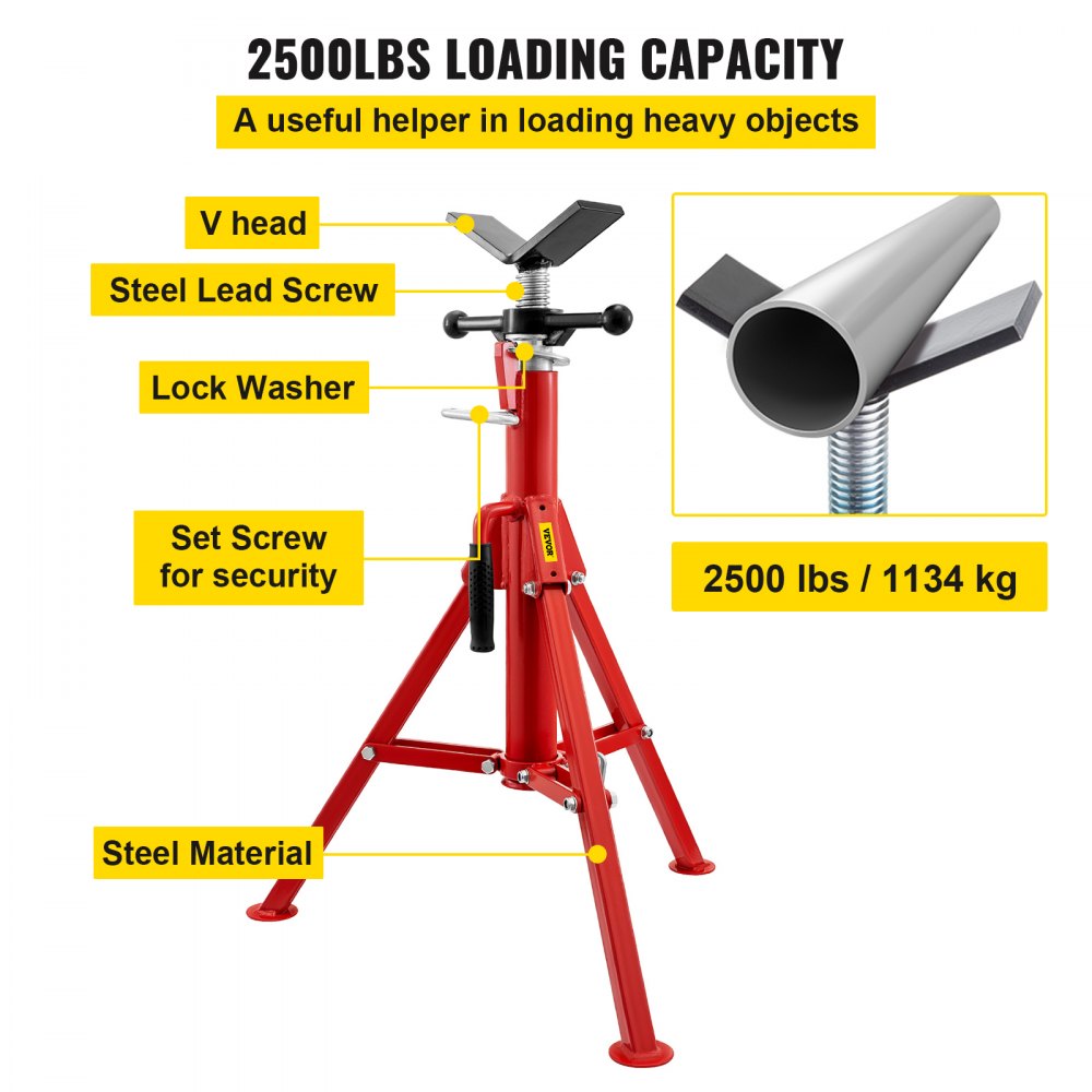 Pipe Jack Module VEVOR Pipe Jack Stand V-Head and Foldable Legs 2500LB Max. Height 42IN ...
