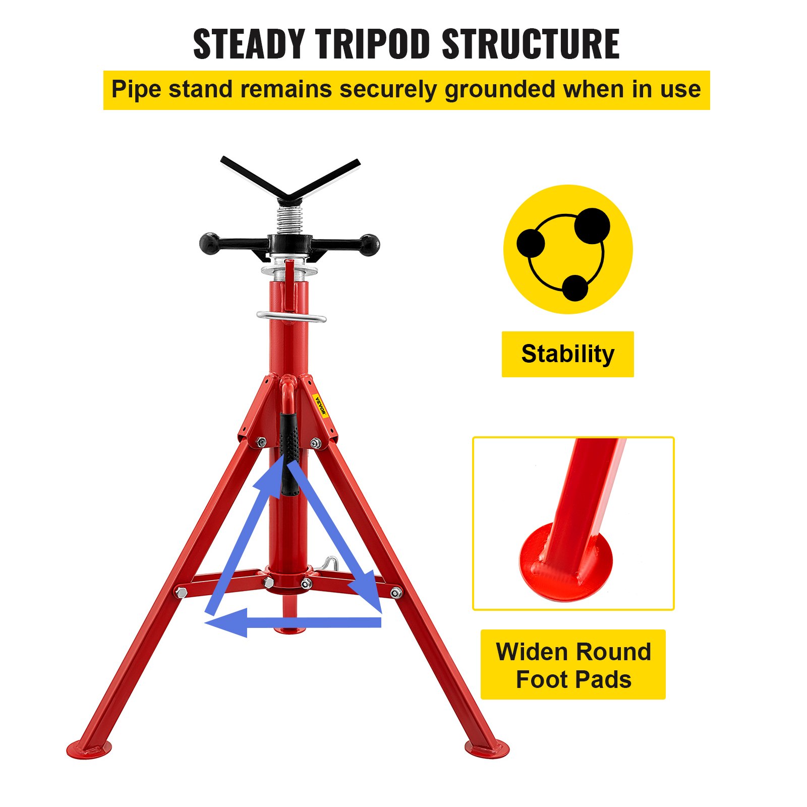 VEVOR V Head Pipe Stand 1/8"-12" Capacity,Adjustable Height 28"-52 ...