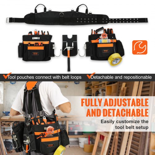 16-Pockets Tool Belts for man with Suspenders, Detachable & Adjustable Tool Pouches Bag & Back Support Tool belt Combo For Electrician/Carpenter/Construction/Framers/Handyman 16-Pockets Tool Belts for man with Suspenders, Detachable & Adjustable Tool Pouches Bag & Back Support Tool belt Combo For Electrician/Carpenter/Construction/Framers/Handyman