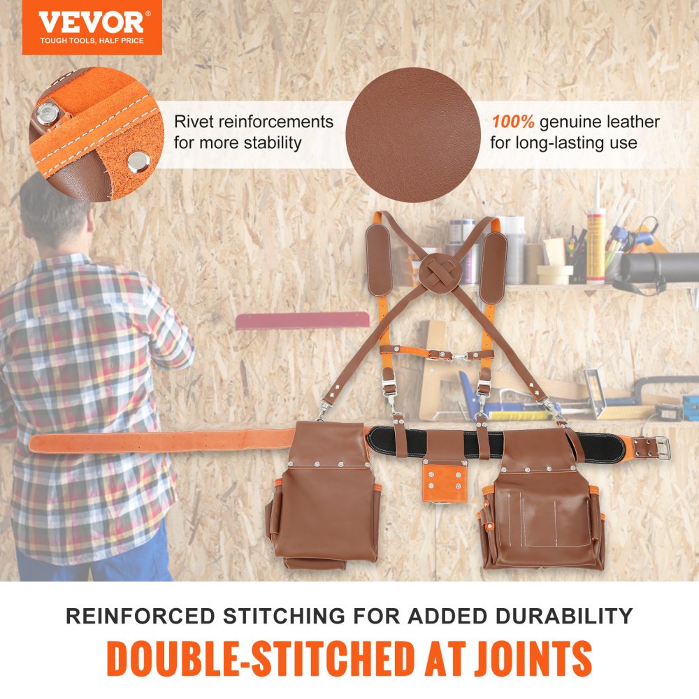 VEVOR Tool Belt with Suspenders, 19 Pockets, 29-54 inches