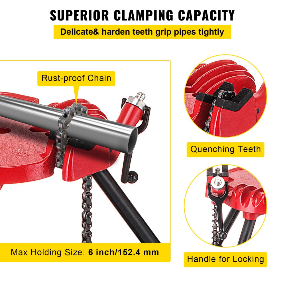 6" Tripod Pipe Chain Vise Stand w/ Steel Legs & Rubber Mounts bib