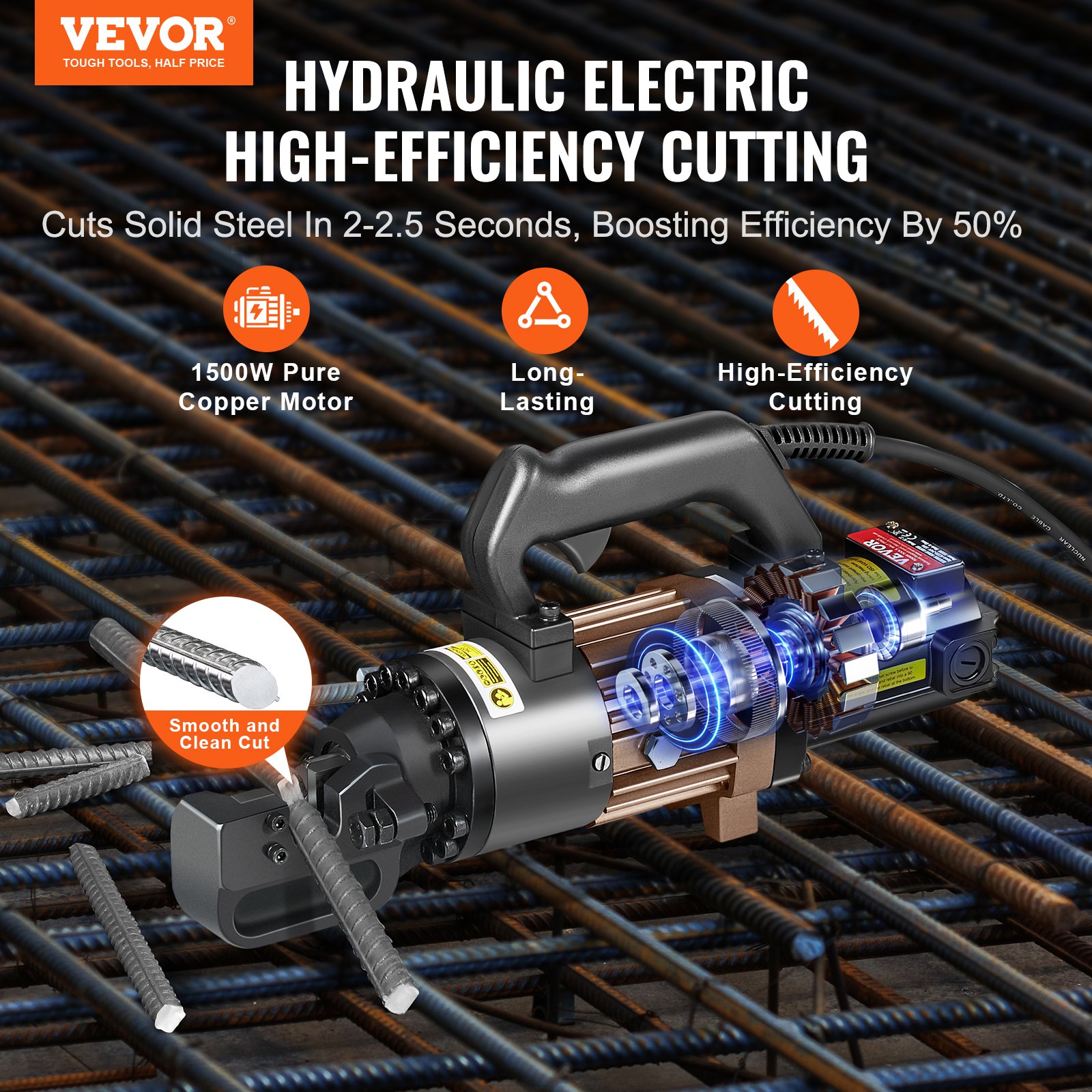 VEVOR Electric Hydraulic Rebar Cutter – 1500W, RC-22