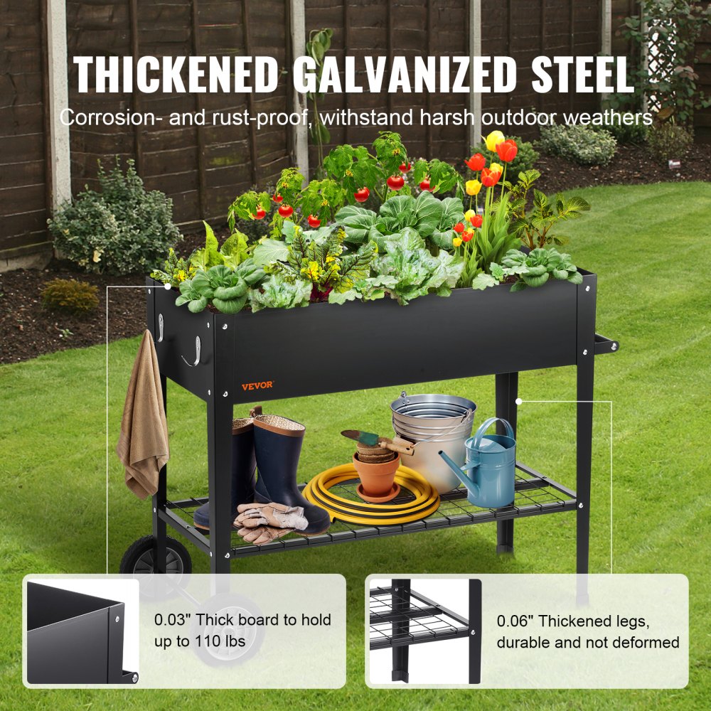 VEVOR Raised Garden Bed, 42.5 x 19.5 x 31.5 inch Galvanized Metal ...