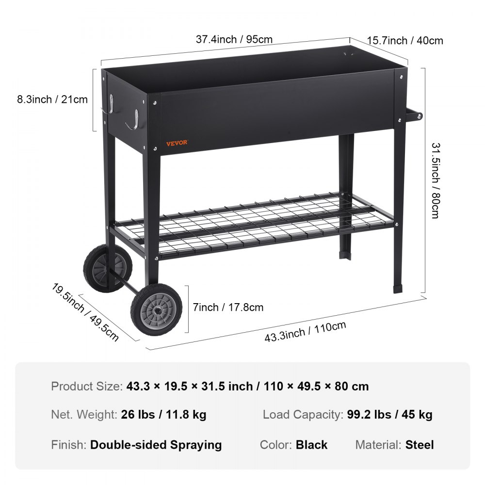 VEVOR Raised Garden Bed, 42.5 x 19.5 x 31.5 inch Galvanized Metal ...