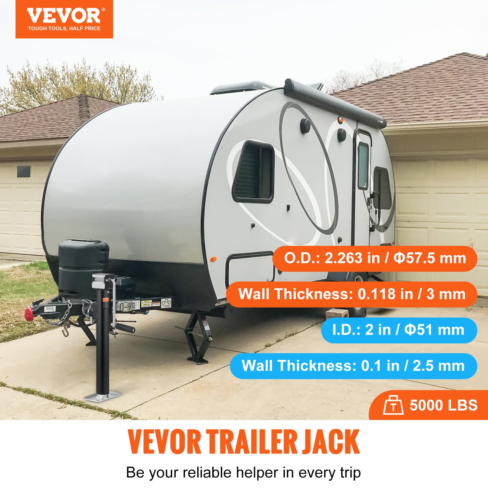 VEVOR Trailer Jack, Trailer Tongue Jack Welding-on 5000 lb Weight ...