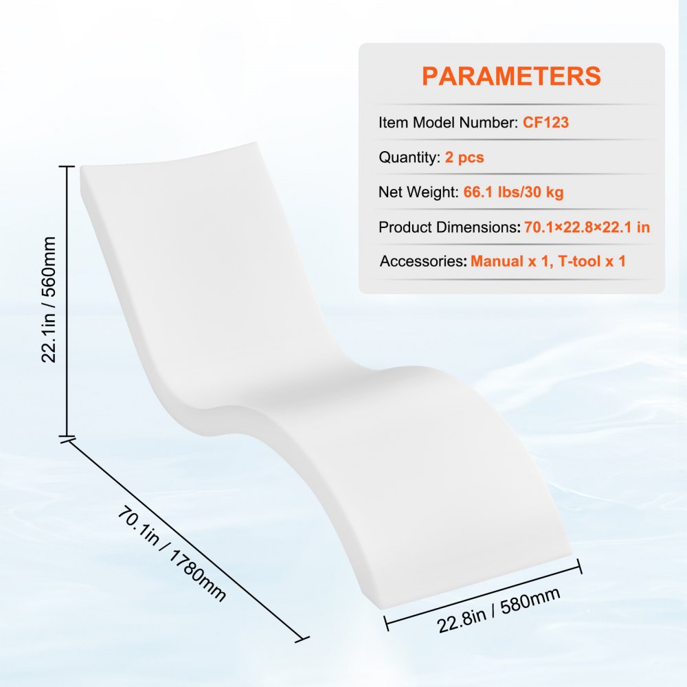 VEVOR in-Pool Lounge Chairs, Set of 2 Chaise Lounger, Inside Pool & Sun ...