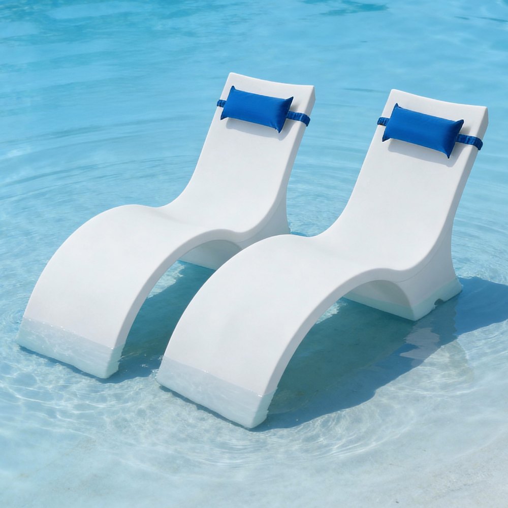 VEVOR Pool Lounge Chairs, Set of 2 Chaise Lounger with Headrest, Water ...