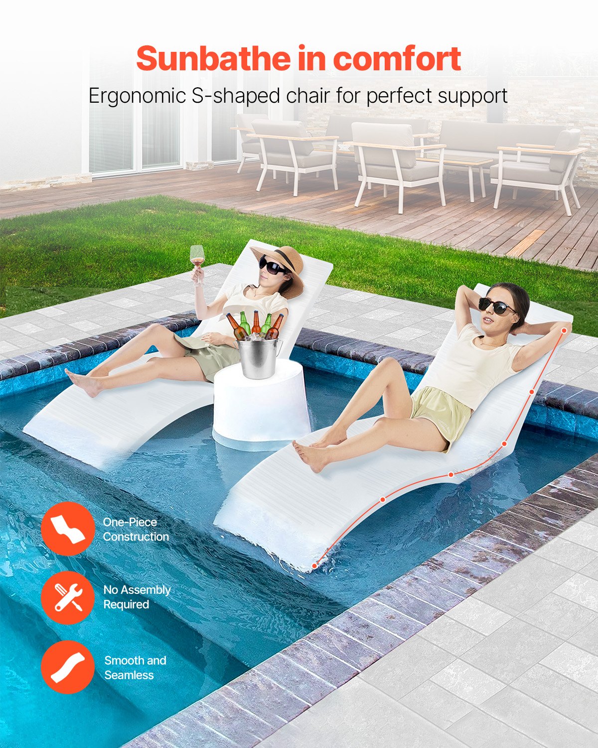 VEVOR Inside Pool Lounge Chairs – 2PCS, 22.8