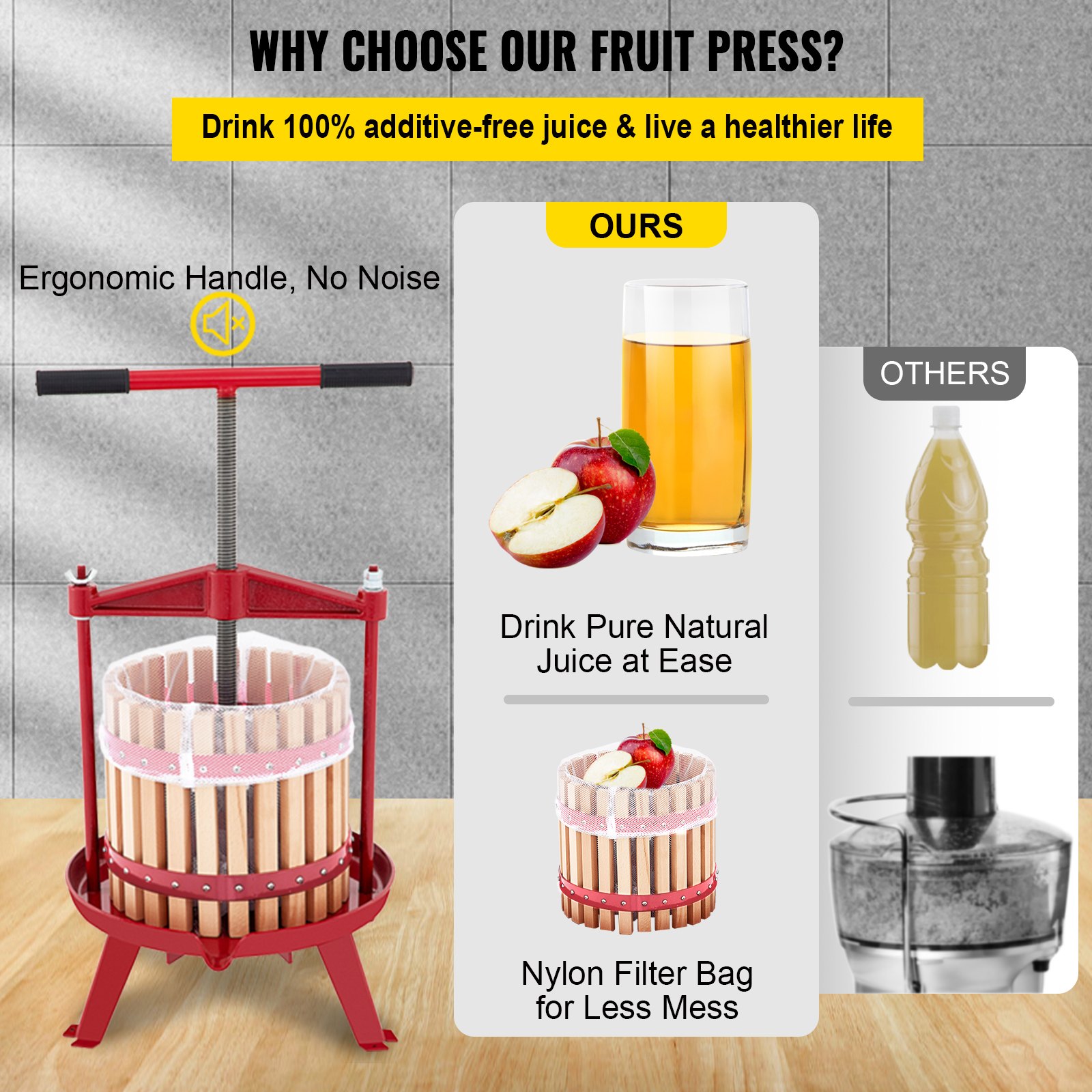 VEVOR Fruit Wine Press, 3.2Gal/12L, Cast Iron Manual Grape Presser for ...